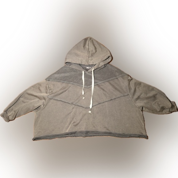 POL Anthropologie Oversized Baggy Gray Olive Textured Casual Hoodie Sweatshirt S - Picture 7 of 11